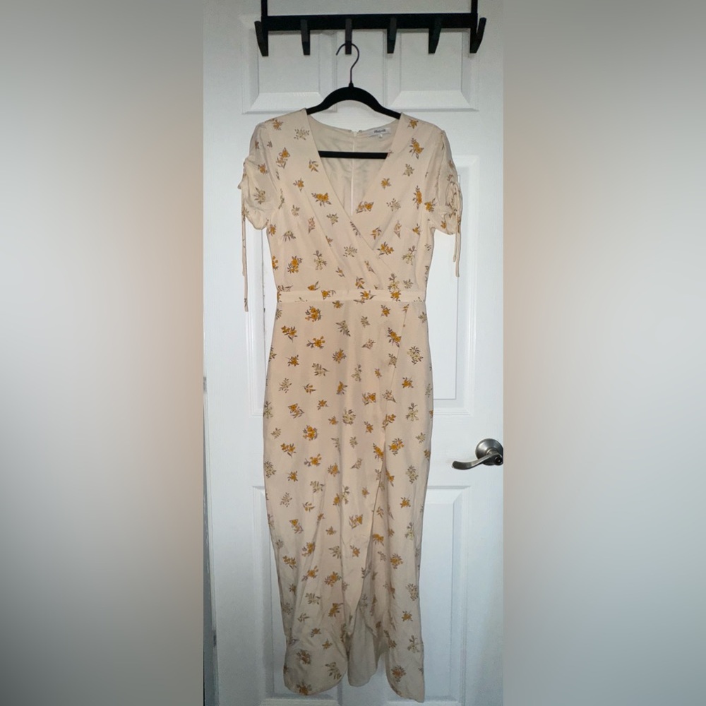 Madewell Cream and Yellow Ditsy Floral Silk Dress